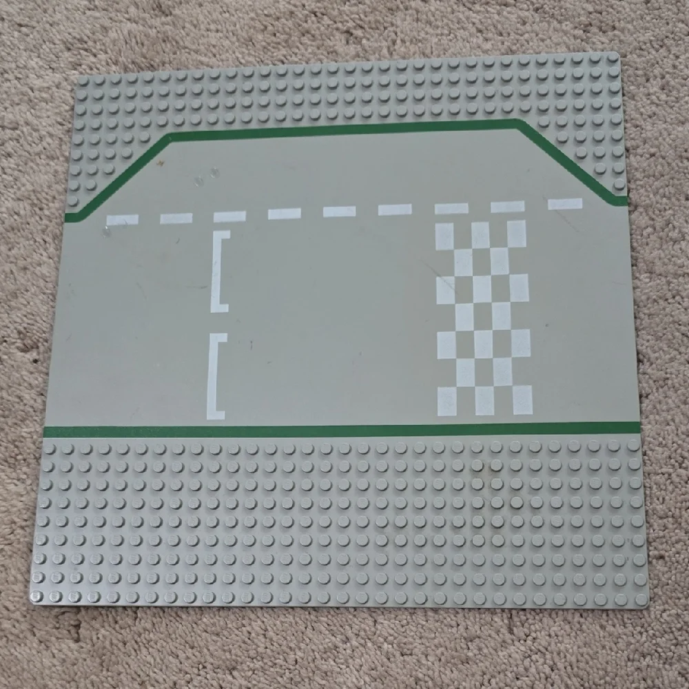 LEGO Gray Baseplate with Green and White Road Pattern - 32x32 Pegs